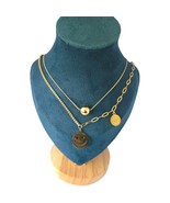 18K Gold Filled Double Layer Necklace Women’s Smile &amp; Circle Pendant 18&quot; - $58.94 CAD