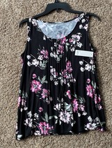 Croft &amp; Barrow Black Floral Sleeveless Popover Top - Size Small - NWT - £14.46 GBP