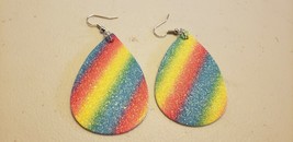 Faux Leather Dangle Earrings (New) Rainbow Glitter #199 - £4.11 GBP