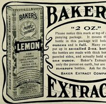 1904 Baker&#39;s Extracts Lemon Advertisement Dessert Baking Ephemera 4.75 x... - $19.99