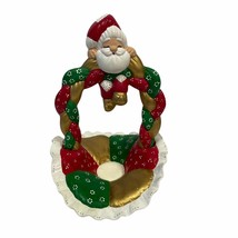 Ceramic Santa Elf Bowl Quilted Look Handmade Painted Red Green Gold - $19.34