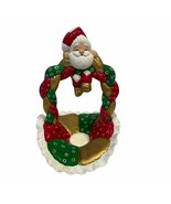 Ceramic Santa Elf Bowl Quilted Look Handmade Painted Red Green Gold - £15.25 GBP