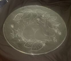 Vtg 13" Clear Glass Plate Etched Rabbit Bunny &amp; Berry Design Decorative ... - $9.89