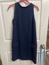 Sail To Sable Sleeveless High Neck Navy Blue Red Piping Shift Dress Size 8 - $26.65