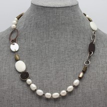 Retired Silpada Mixed Metal Freshwater Pearl Abalone Howlite Bead Necklace N1996 - £23.94 GBP