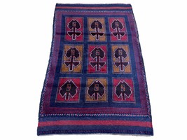 2&#39; 9&quot; X 4&#39; 5&quot; Vintage Handmade Tribal Wool Rug Balouchi Afghan Rug Blue Red 3x5 - £192.80 GBP