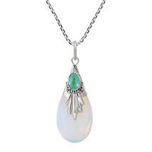 Classy Moonstone Teardrop Turquoise Sterling Silver Necklace - £11.34 GBP
