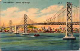 San Francisco California Oakland Bay Bridge Linen Vintage Postcard - $7.50