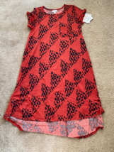 LulaRoe Carly Dress Solid Red Black Geometric Hi Lo Swing Sz XS - £18.50 GBP