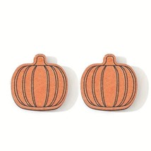 Orange Pumpkin Wood Stud Post Earrings 1/2&quot; Halloween Fall - £6.24 GBP