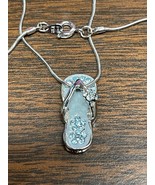 Powder Blue Aqua Flip Flop Beach Sandal Flower Charm Enamel Pendant Neck... - £7.11 GBP