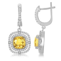 Sterling Silver Square Citrine with Double White Topaz Border 5.25cttw Earrings - £215.18 GBP