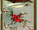 Holly Winter Cabin Icicles Xmas Christmas Good Wishes Unused DB Postcard H4 - $8.87