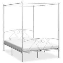 Canopy Bed Frame White Metal 140x200 cm - £92.50 GBP