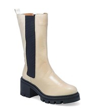 Miz Mooz Leather Elastic Gore Inner Zipper Tall Boots Cream 37EU / 7 Us New #V21 - £53.32 GBP