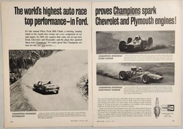 1965 Print Ad Champion Spark Plugs Ford,Chevrolet &amp; Plymouth Race Car Engines - £14.80 GBP