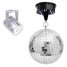 12" Mirror Disco Ball Dj White Led Stage Party Light Rotating Motor Spotlight - £111.40 GBP