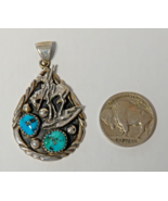 Running Bear R.B. 925 Southwestern Sterling Pendant w Turquoise Cabochon... - $1,143.52 MXN