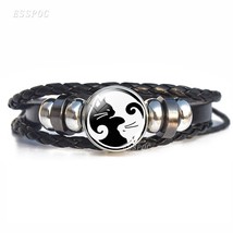 Black and White Tai Chi Snap Button Bracelet Yin Yang Jewelry Steampunk Men Leat - £8.59 GBP