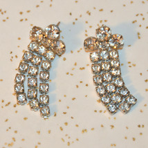 Vintage long silver tone drop dangle rhinestone pierced Earrings - $14.84