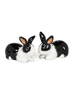 Dutch Rabbit Salt and Pepper Shakers Set Ceramic 3.5&quot; Long Black White - $21.77