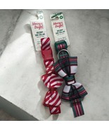 Lot Of 2 Merry &amp; Bright Adjustable Christmas Red Green Dog Sripes W/ Bow... - $20.47