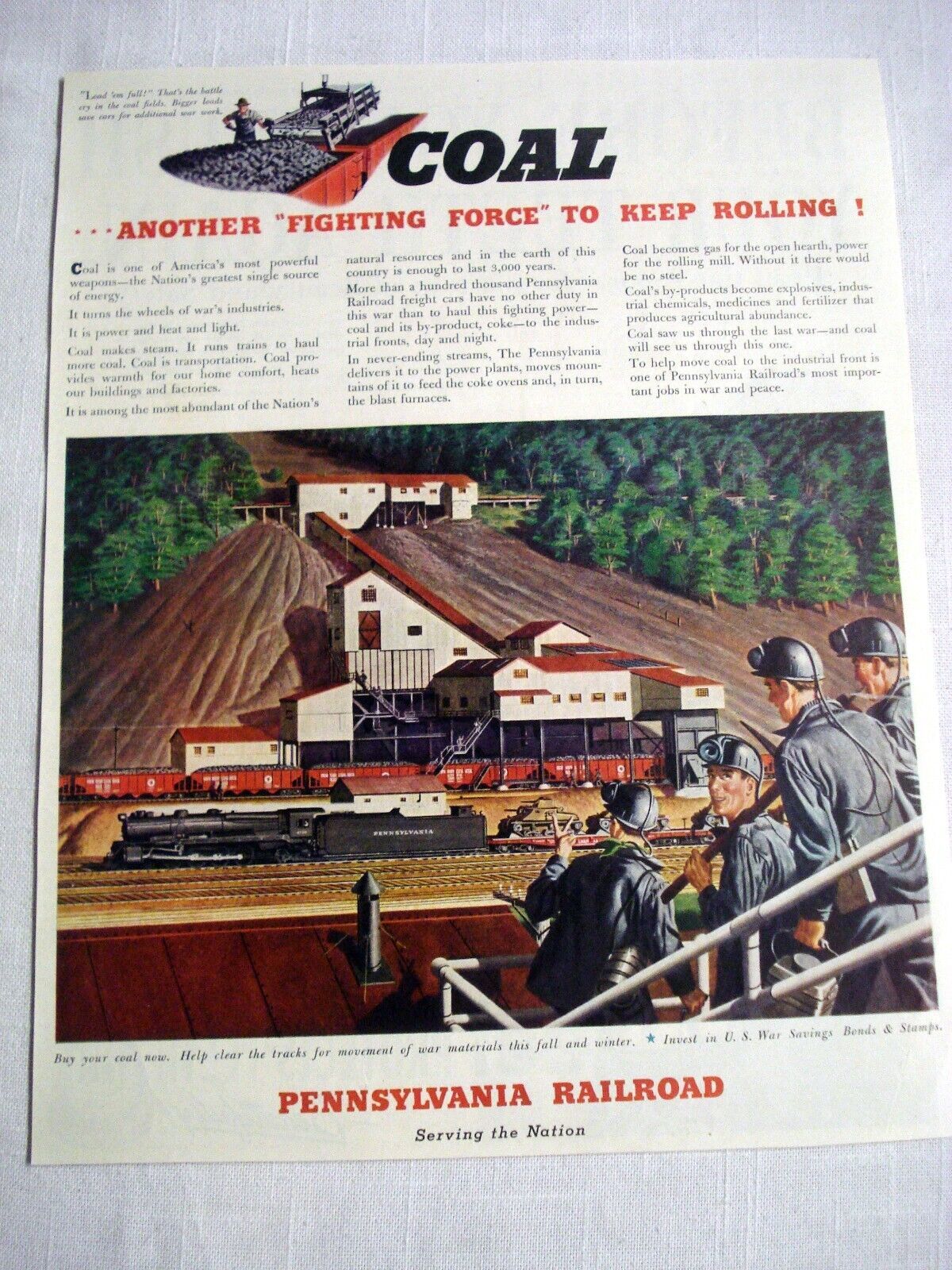 Primary image for 1942 WWII Ad Pennsylvania Railroad Coal Another Fighting Force To Keep Rolling