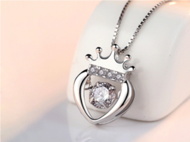 925 Sterling Silver Queen of Heart Dancing Zircon Crown Necklace - FAST SHIPPING - £12.77 GBP