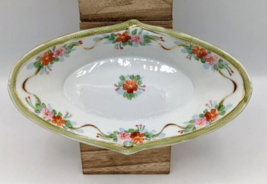 Vtg Nippon Hand painted Delicate Butter/Side Dish Bowl Pink &amp; Red Gold Flowers - £16.87 GBP