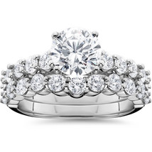 2 1/10Ct TW Diamond Engagement Ring Set Matching Wedding Band 14K White Gold Fn - £75.89 GBP