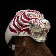 Excellent crafted Sterling Silver Mens Animal Ring Tiger with Red Stripes - £73.76 GBP+