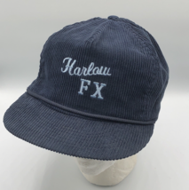Vintage Harlan FX Navy Blue Strapback Corduroy Hat Sunflower Graphics US... - $24.74