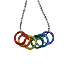 Freedom Rings Necklace 20&quot; Stainless Steel Chain Lgbtq Pride Gay Lesbian Rainbow - $8.15