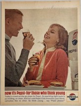 1964 Print Ad Pepsi-Cola Soda Pop Young Couple Enjoy Hamburgers,Glasses of Pepsi - £12.76 GBP