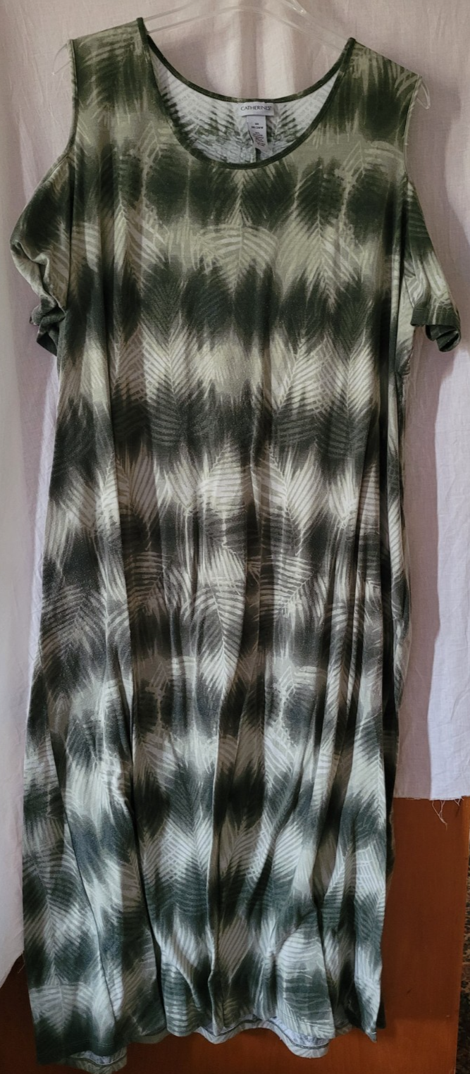 Catherines Plus Size Dress 3X Palm Print Peek-a-Boo Shoulder Long Summer... - £12.02 GBP