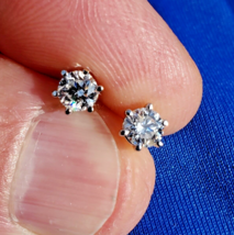 Earth mined Diamond Earrings Deco Design Solitaire Studs 14k White Gold - $2,177.01