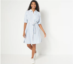 Joan Rivers Linen Stripe Duster Shirt (FrnchBlueStripe, XXS) A292307 - £21.28 GBP