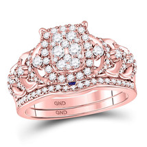14kt Rose Gold Round Diamond Vintage-inspired Bridal Wedding Ring Set 1.00 Ctw - £1,135.93 GBP