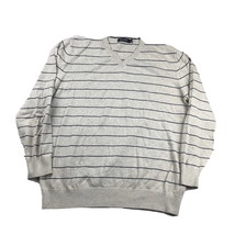 Nautica mens vneck light gray navy stripe lightweight cotton pullover sw... - $27.92