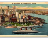Battery Park and Lower Manhattan New York City NY NYC UNP Linen Postcard... - $2.92