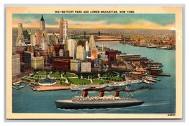 Battery Park and Lower Manhattan New York City NY NYC UNP Linen Postcard Q23 - £2.28 GBP