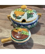 Vintage Hand Painted Mexican Pottery Soup Bowl W/ Lid And Soup Pot W/ Lid - $46.84 CAD