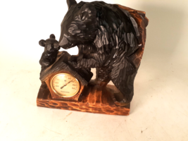 Vintage Mid Century Rustic Ceramic Bear and Cub Thermometer, Black Fores... - $29.57