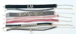 7 pc Fashion Choker Necklaces Faux Suede, Leather, Rhinestone Multi Strand #JC-1 - $14.46