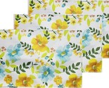 SET OF 3 THIN LINEN FABRIC PLACEMATS, 11&quot;x17&quot;, YELLOW &amp; BLUE FLOWERS &amp; L... - $14.84