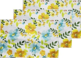 SET OF 3 THIN LINEN FABRIC PLACEMATS, 11&quot;x17&quot;, YELLOW &amp; BLUE FLOWERS &amp; L... - £11.67 GBP