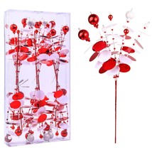 6Pc Set 12&quot; H Red White Christmas OrnamentsSequins Ball Pick, Christmas ... - £28.32 GBP