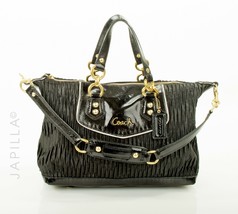 Black Coach Ashley gathered fabric patent leather satchel! - $112.86