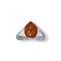 Genuine Baltic Amber Teardrop Solitaire V Shaped 925 Sterling Silver Ring - £60.15 GBP