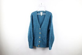 Vintage 90s LL Bean Womens XL Chunky Cable Knit Fisherman Cardigan Sweater Blue - £55.35 GBP